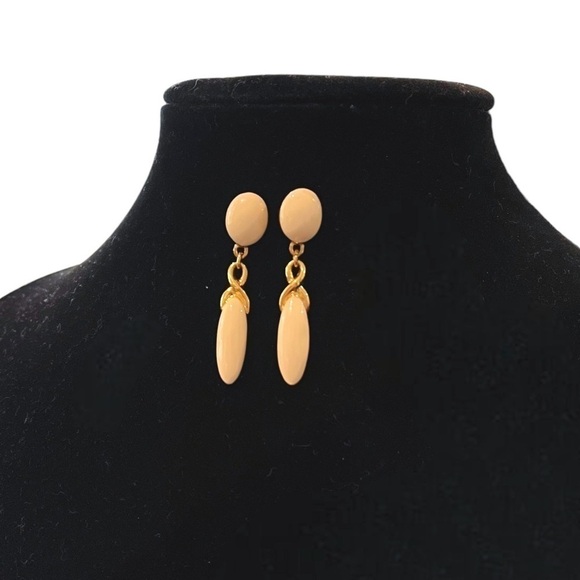Vintage Monet Cream and Gold Tone Stud Drop Earrings - Picture 2 of 11